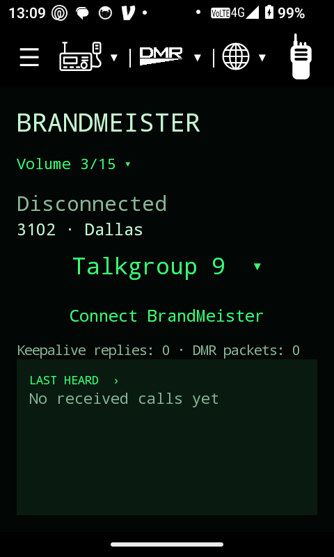BrandMeister internet voice page and Last Heard