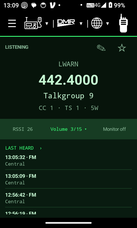 CJ1 Radio Command DMR operating screen