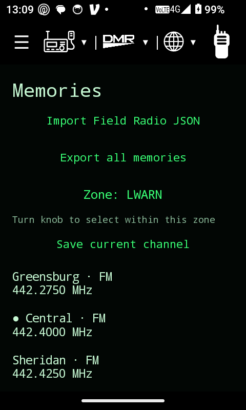 Memories management screen